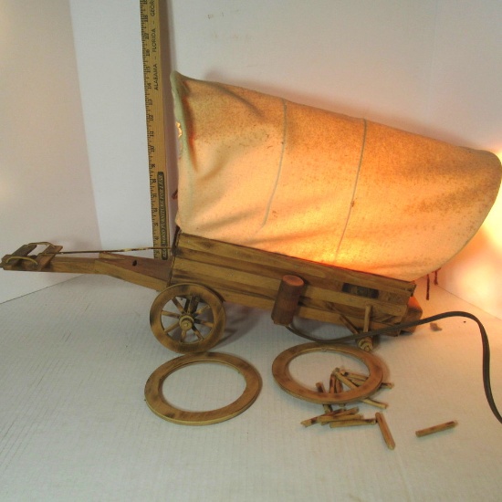 Vintage Wooden Covered Wagon Lamp