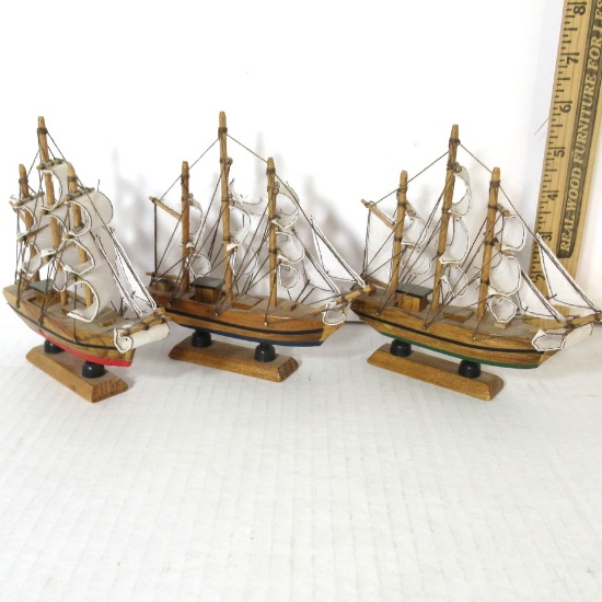 3 Collectible Wood Sailing Ship Models