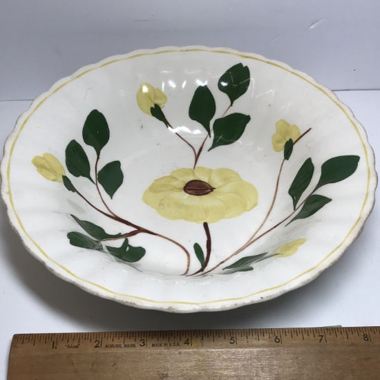 Early Blue Ridge Pottery Hand Painted Bowl with Yellow Flowers