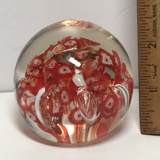 Norcrest Art Glass Round Paperweight with Original Foil Label on Bottom
