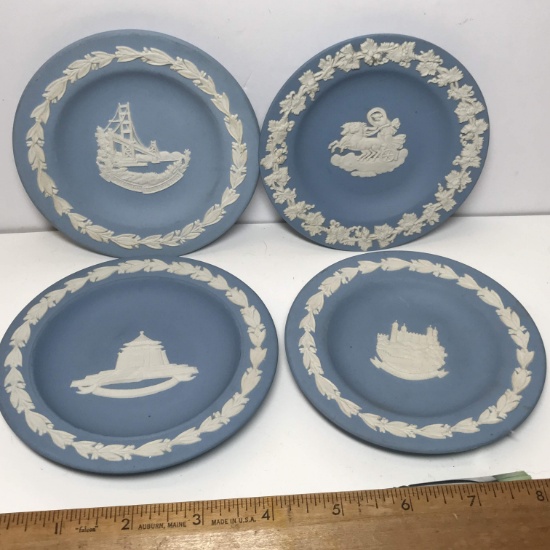 Lot - 4 Signed Wedgwood Blue Jasperware Plates