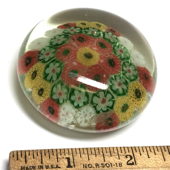 Italian Millefiori Floral Art Glass Paperweight