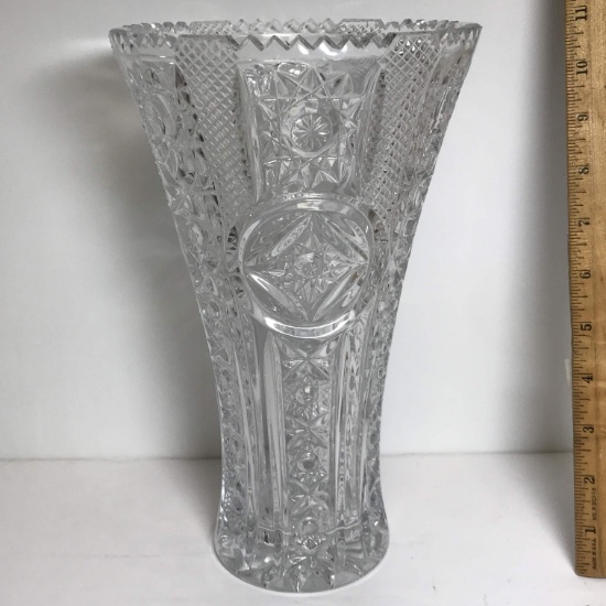 Tall Crystal Vase with Pressed Star Pattern