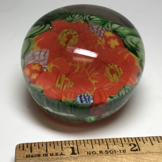 Vintage Floral Art Glass Paperweight