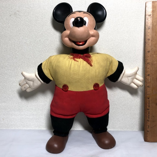 1970 Mickey Mouse Pull-String Doll with Plush Body & Plastic Face, Hands & Feet