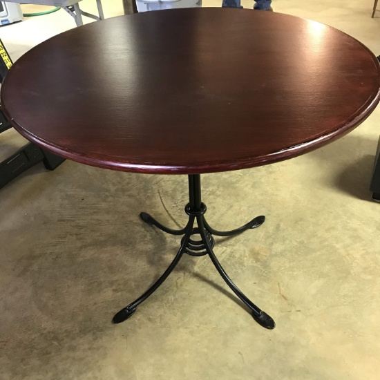 Round Wooden Table Top with Wrought Iron Base