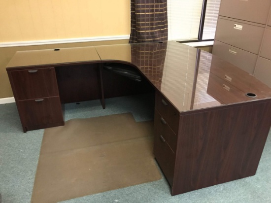 2 pc Office Desk with 2 Drawer File Cabinet, 2 Drawers with Additional Cabinet & Keyboard Drawer