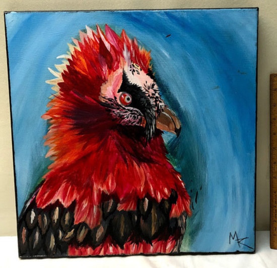 Hand Painted Acrylic Bird On Canvas
