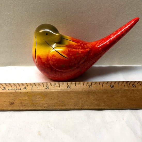 Pottery Bird - Colorfully Handpainted in Orange & Yellow