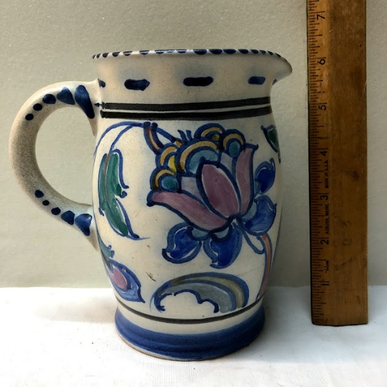 English Hand-Painted Pottery Pitcher