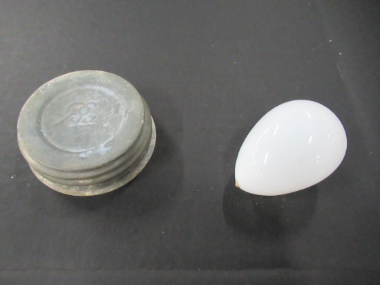 Antique Glass Nest Egg & Canning Jar Lid