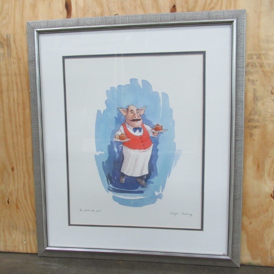 Framed Chef Pig Print by Hugh Cushing