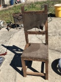 Antique Wooden Chair with Leather Seat & Back