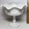 Pretty Vintage Milk Glass Compote with Ruffled Edge
