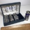 4 pc Set of Eales Silver Plate & Cobalt Shaker Set in Box - Made in Japan