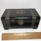Oriental Vintage Black Lacquer Jewelry Box with Brass Embellishments & Jewelry