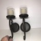Pair of Metal Faux Candle Wall Sconces with Glass Gloves -Battery Powered with Timers