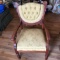 Antique Tufted Back Carved Cherry Arm Chair