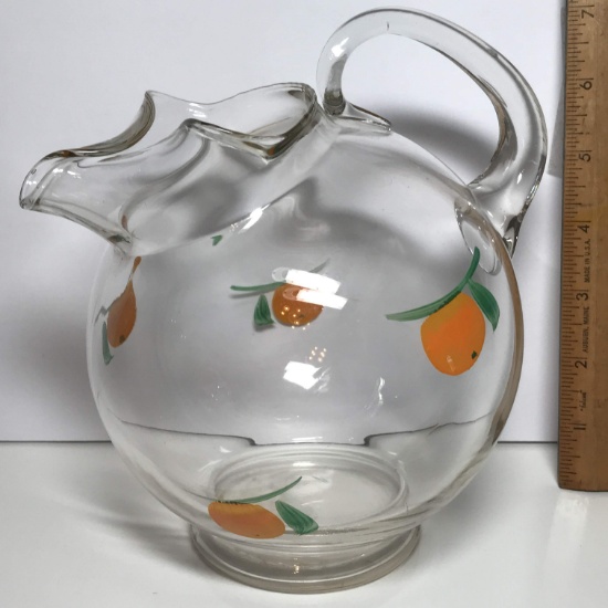 Small Glass Hand Painted Pitcher with Peach Design