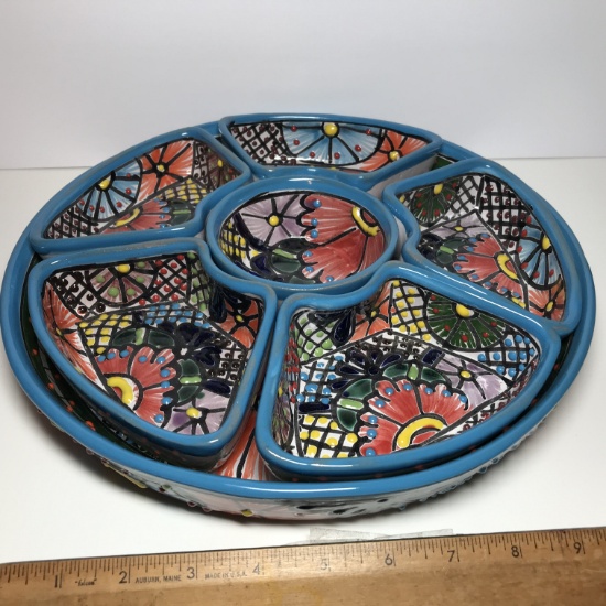 Beautiful Floral Pottery 8pc Divided Serving Dish