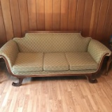 Antique Duncan Phyfe Style Sofa with Ornately Carved & Curved Legs