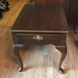Vintage Single Drawer Wooden End Table with Queen Anne Legs