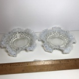 Pair of Fenton Hobnail Opalescent & Clear Dishes with Ruffled Edges