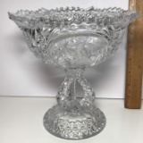 Gorgeous 2 Pc Pressed Glassl Pedestal Bowl with Swan Design & Saw Tooth Edge