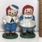 Pair of Hand Painted Vintage Ceramic Raggedy Ann & Andy Figurines
