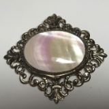Vintage Gold Tone Brooch with Large Mother-Of-Pearl Stone