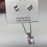 Sterling Silver Pendant with Cubic Zirconia Stones on 18” Sterling Chain with Matching Earrings