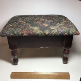 Foot Stool with Wooden Base and Tapestry Top