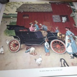 Pair of 20” x 20” Norman Rockwell “The Famous Model T Was “Boss of the Road” Prints