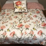 Reversible Nina Campbell Queen/Full Comforter with Floral & Bird Pattern + Pillows