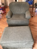 Green Arm Chair with Rolling Ottoman