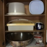 Nice Lot of Misc Kitchen Items - Tupperware, Large Stainless Bowl, Kings Crown & More