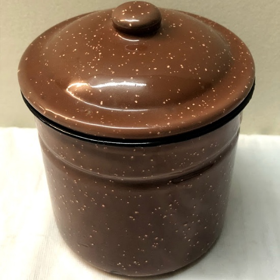 Brown Enamelware Canister with Lid