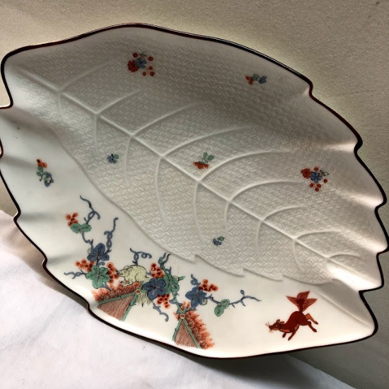 Beautiful Leaf Shaped Reproduction of a Meissen Tray Circa 1730 From the Smithsonian Institute