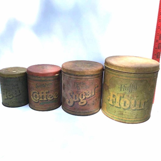 Set of 4 Vintage Metal Ballonoff Canisters