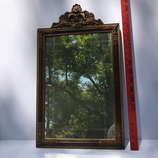 Early Wall Mirror with Ornate Wood & Gilt Frame
