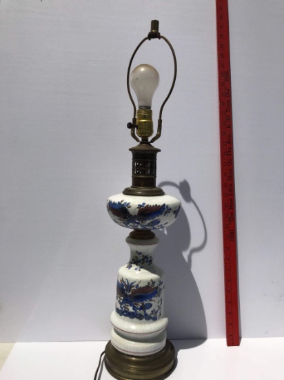 Beautiful Porcelain & Brass Vintage Tall Lamp