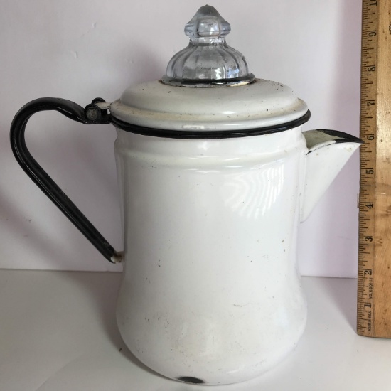 Vintage White Enamel Ware Coffee Pot