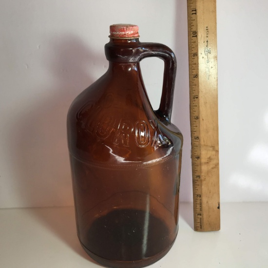 Vintage Brown Glass Clorox Bottle with Lid