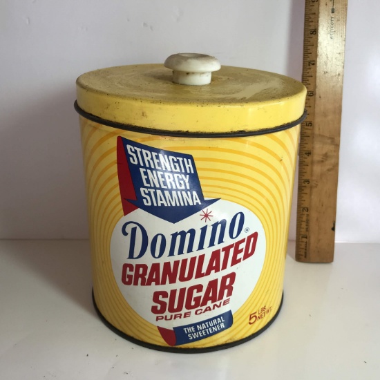 Vintage Metal Domino Sugar Canister with Lid