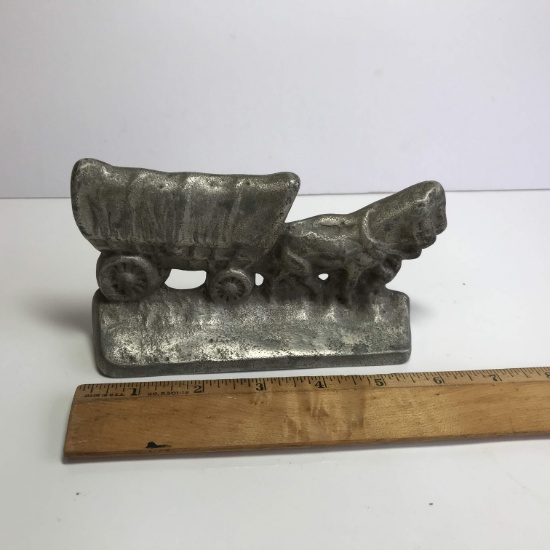 Vintage Metal Horse and Buggy Statue