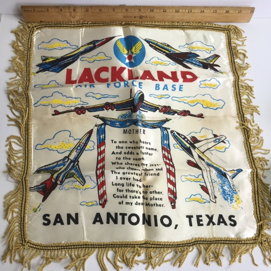 Vintage Lackland Air Force Base Fringed Pillow Cover