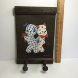 Vintage Wood Adorable Puppy Kitty Coat Rack