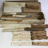 Large Set of Knives with Wooden Handles