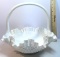 Vintage Hobnail Milk Glass Basket with handle & Ruffled Edge