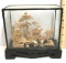 Vintage Cork and Glass Oriental Diorama with Black Lacquer Base.